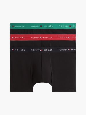 black 3-pack signature logo contrast waistband trunks for men tommy hilfiger
