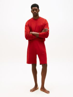 shorts lounge essential in spugna con logo red da uomini tommy hilfiger