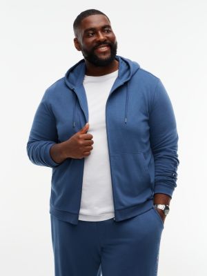 felpa lounge original con cappuccio e zip blue da uomini tommy hilfiger