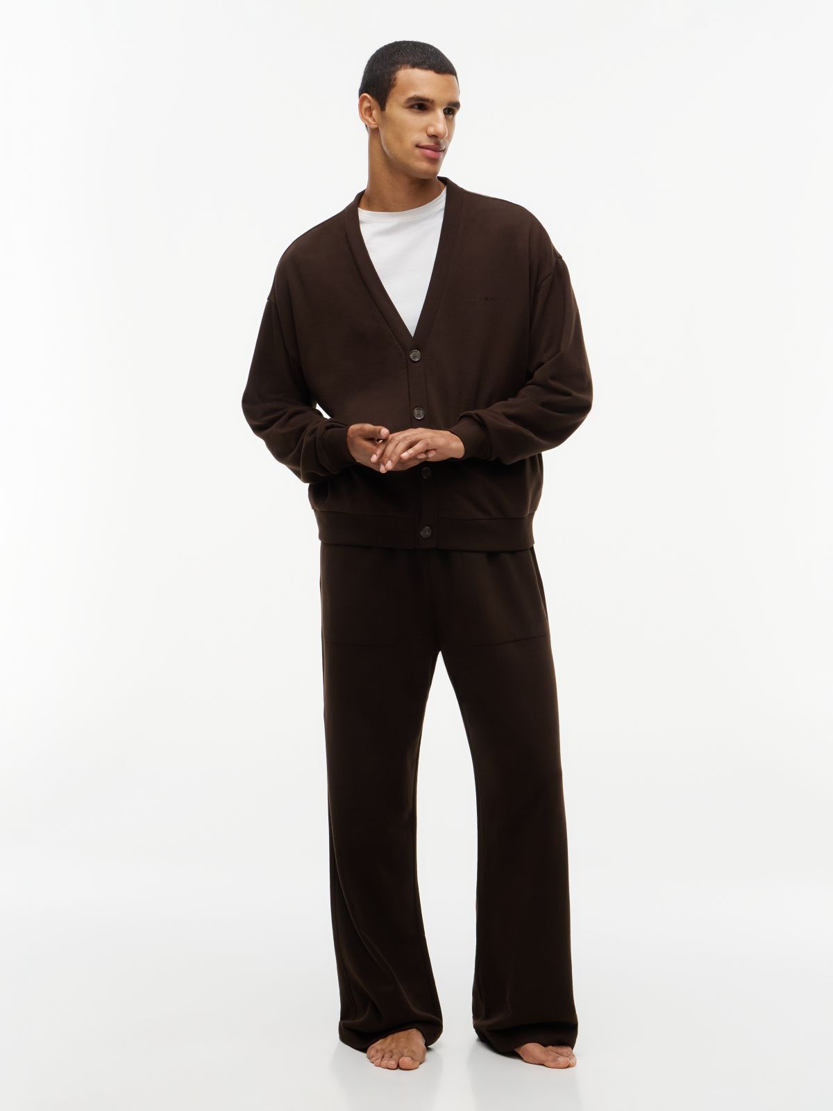 TH Original French Terry V-Neck Lounge Cardigan — Brown