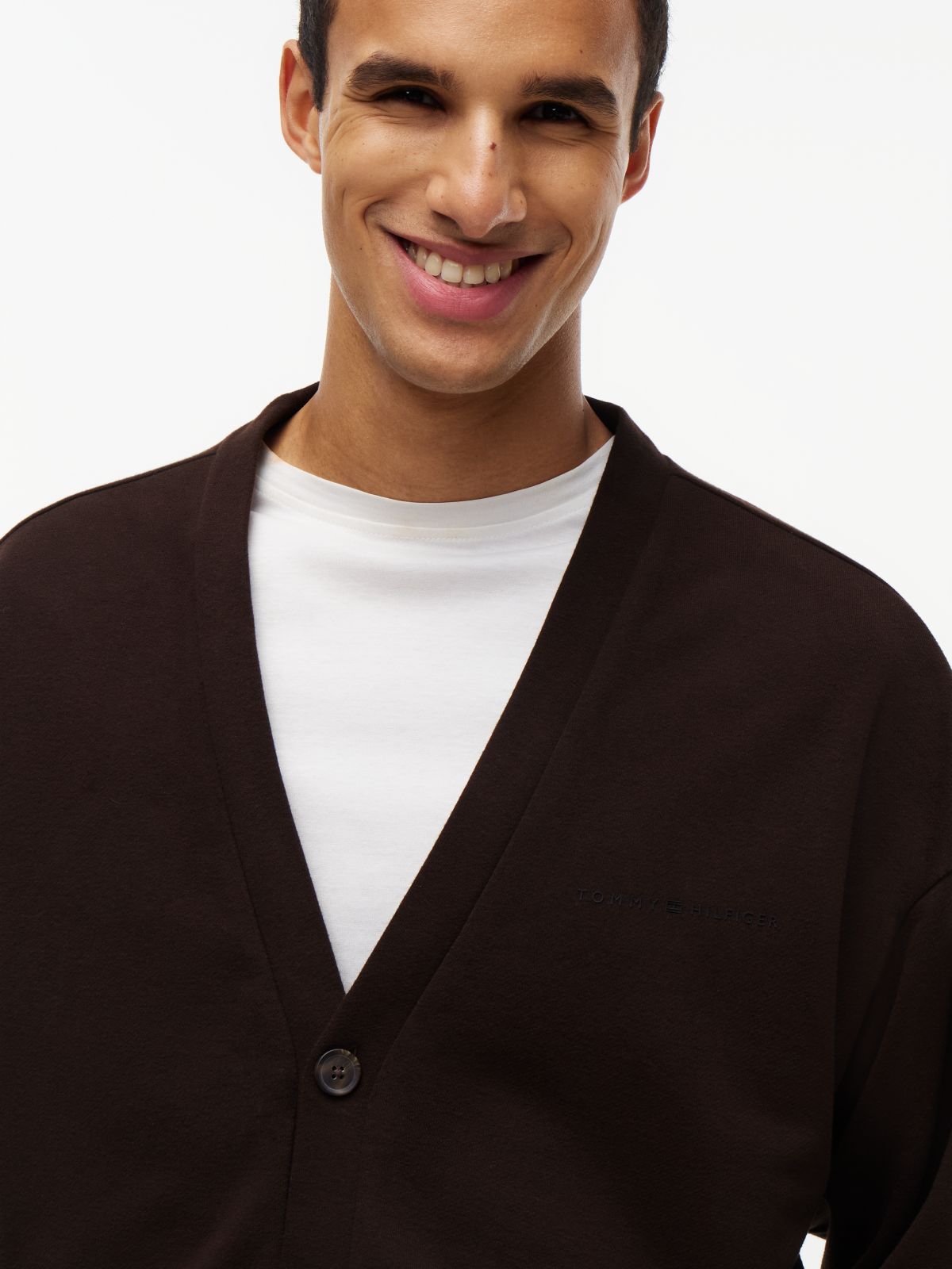 TH Original French Terry V-Neck Lounge Cardigan — Brown