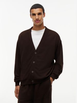 brown th original french terry v-neck lounge cardigan for men tommy hilfiger