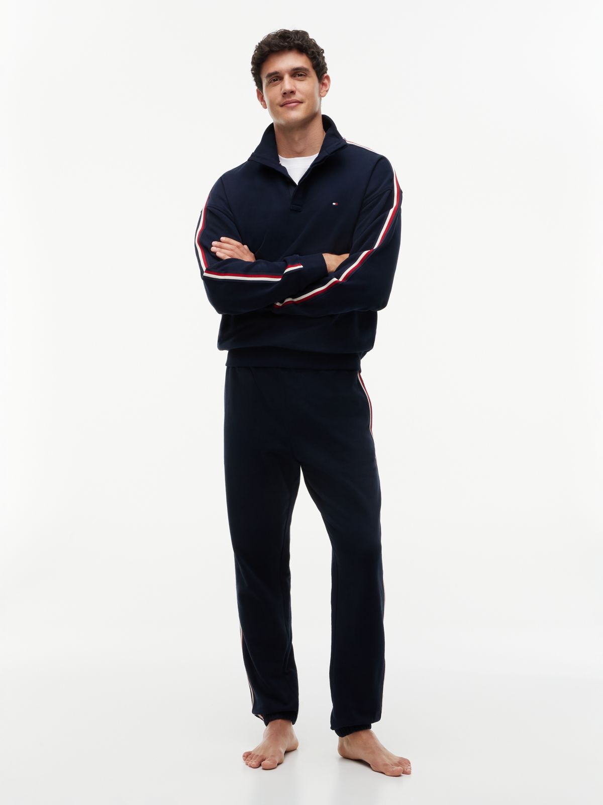 Global Stripe Button Lounge Sweatshirt — Blue