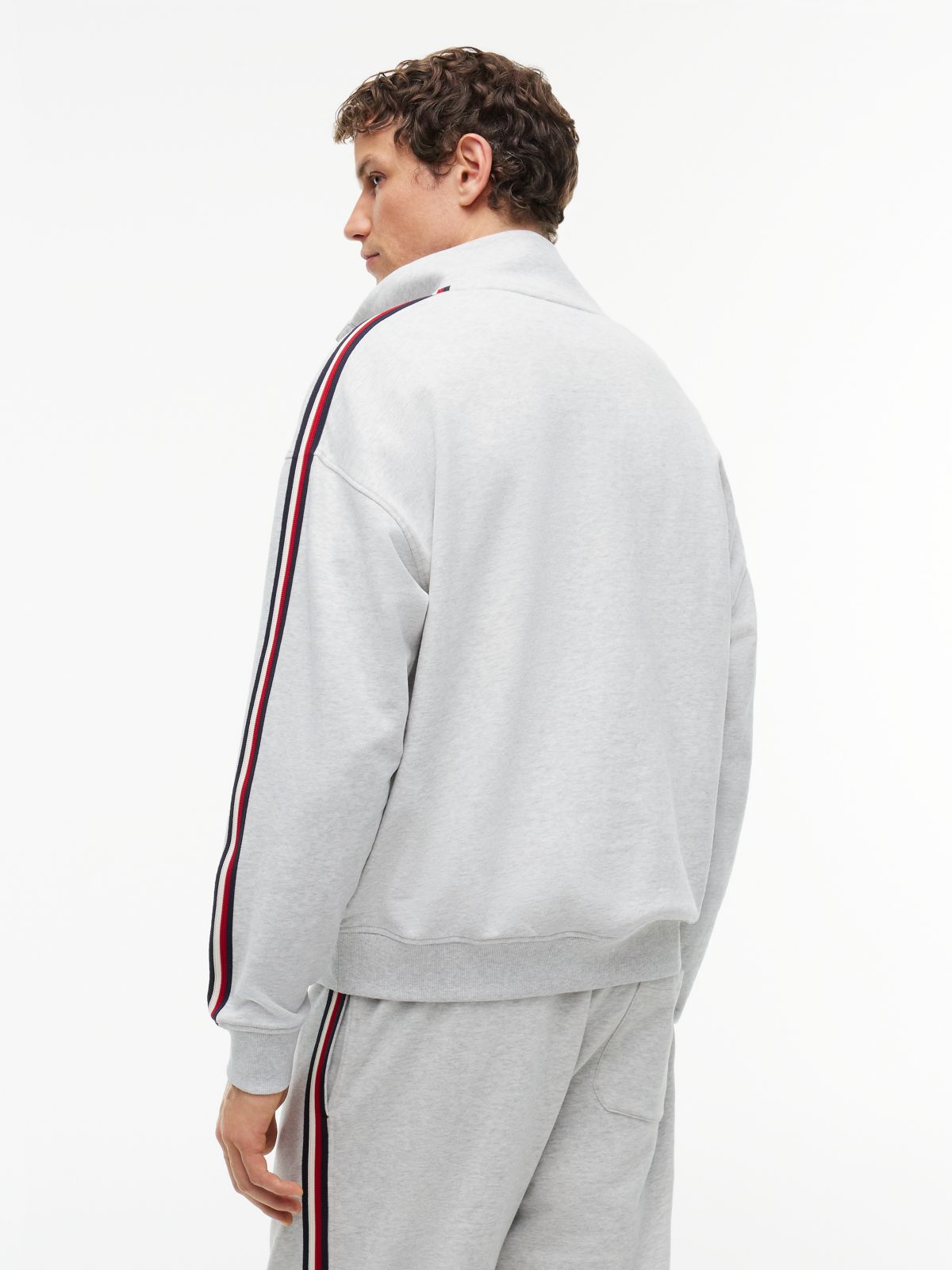 Global Stripe Button Lounge Sweatshirt — Grey