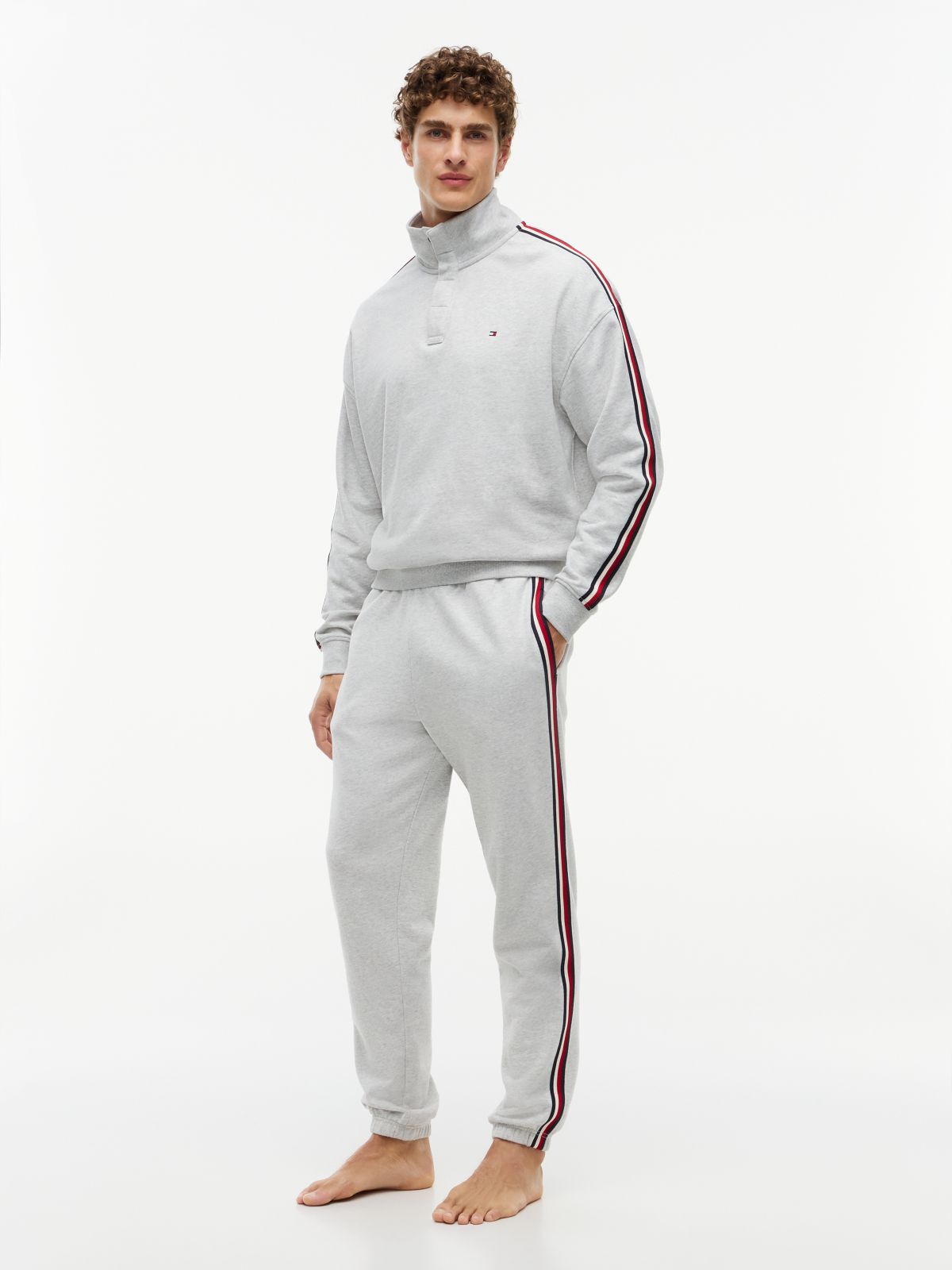 Global Stripe Terry Lounge Joggers — Grey