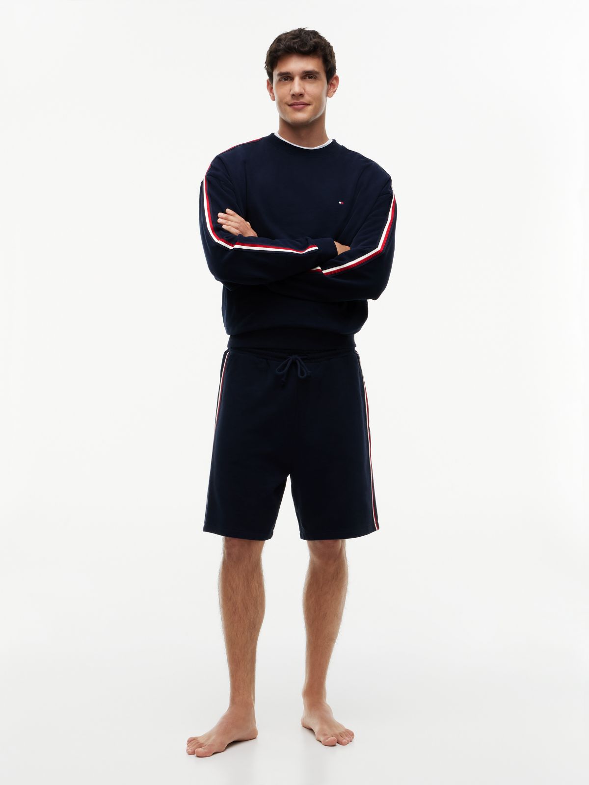 Global Stripe Terry Lounge Shorts — Blue