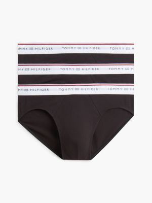  black 3-pack global stripe logo waistband briefs for men tommy hilfiger