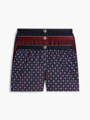blue 3er-pack gewebte boxershorts mit th-wappen für herren - tommy hilfiger