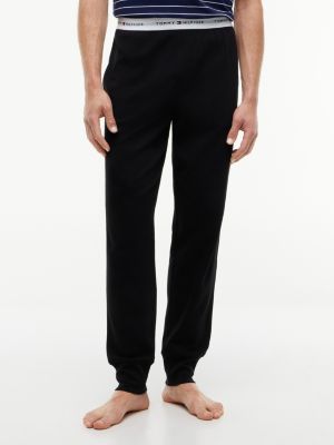 black signature repeat logo cuffed pyjama bottoms for men tommy hilfiger