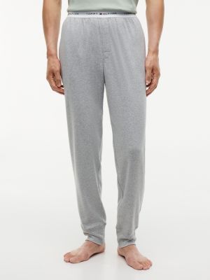 grey signature repeat logo cuffed pyjama bottoms for men tommy hilfiger