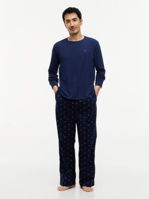 beige signature print woven pyjama set for men tommy hilfiger