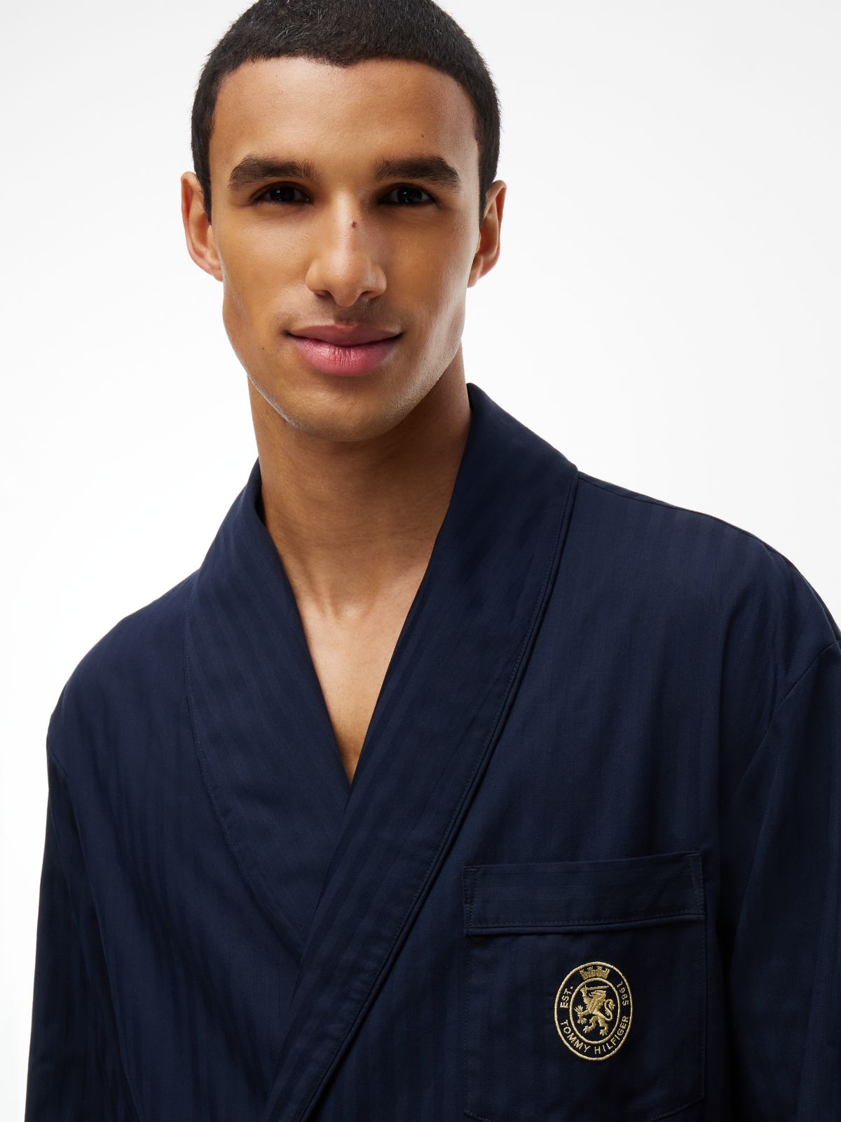 Crest Woven Dobby Bathrobe — Red