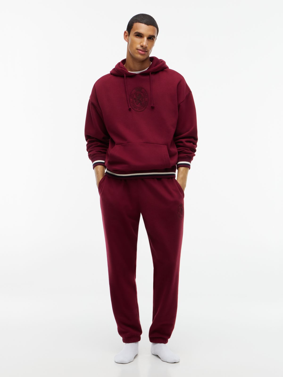 Crest Fleece Drawstring Lounge Hoody — Purple