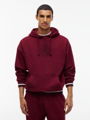 purple crest fleece drawstring lounge hoody for men tommy hilfiger