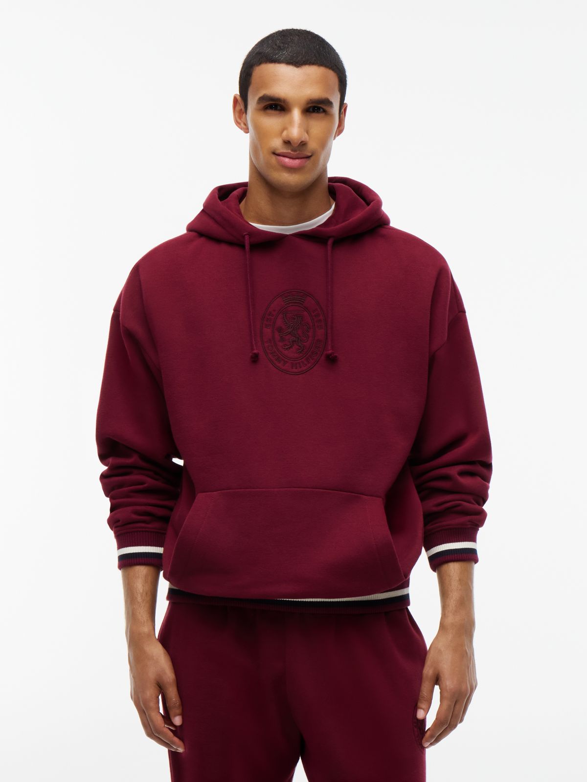 Crest Fleece Drawstring Lounge Hoody — Purple