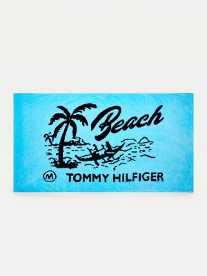 Serviette De Plage En Pur Coton A Logo Bleu Tommy Hilfiger