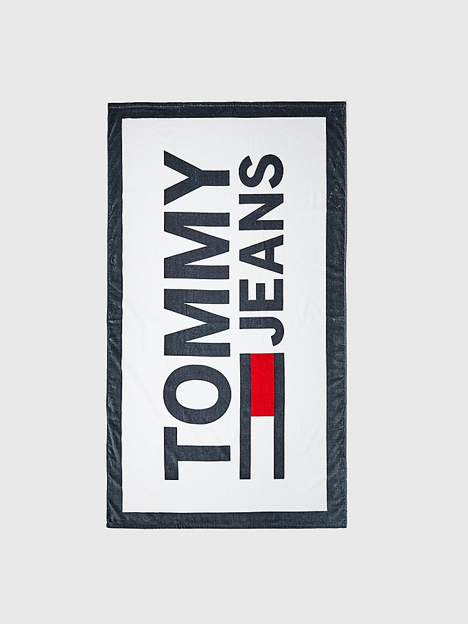 white organic cotton logo towel for unisex tommy jeans