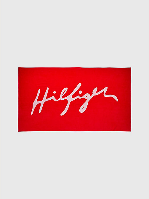 red hilfiger logo twist cotton towel for unisex tommy hilfiger