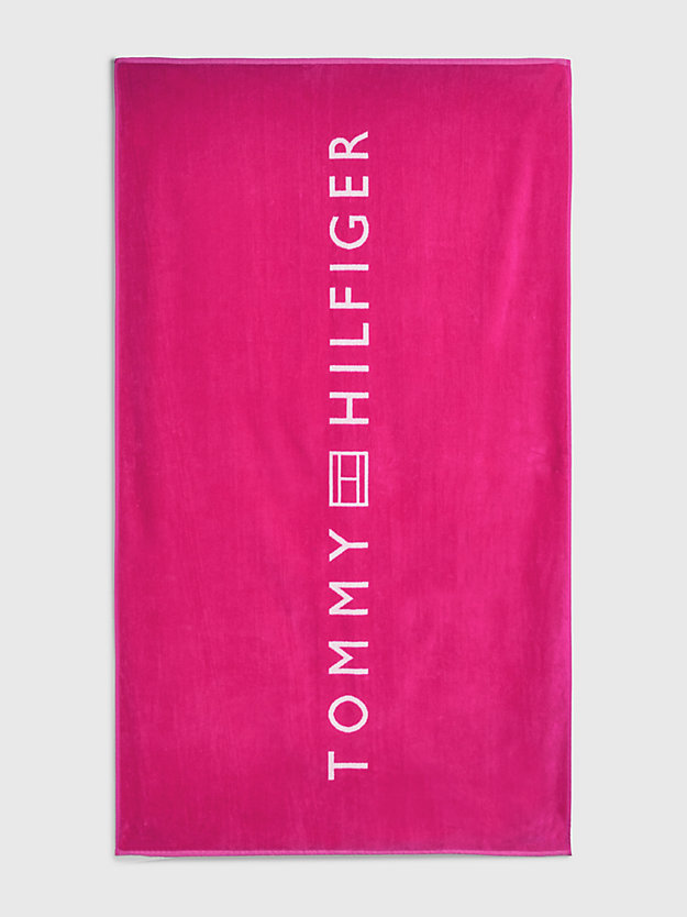 HOT MAGENTA Strandhanddoek met logo en contrastrand voor unisex TOMMY HILFIGER