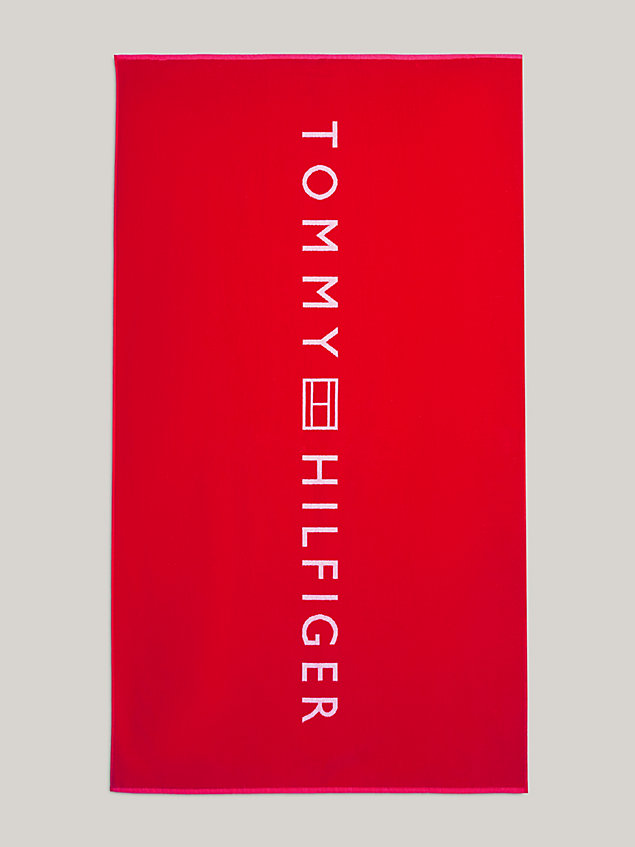 red th original logo swim towel for unisex tommy hilfiger