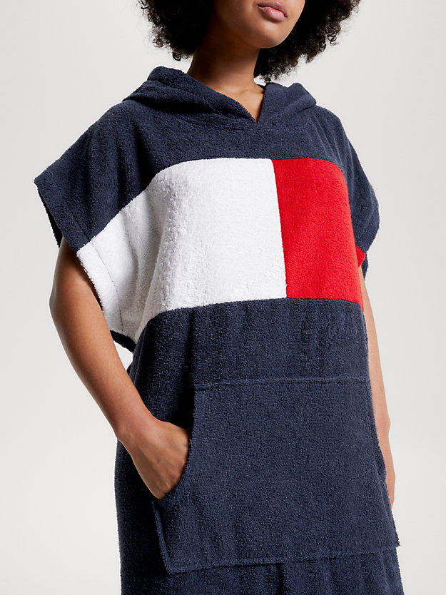 TWILIGHT NAVY Archive Colour-Blocked Hooded Terry Poncho for unisex TOMMY JEANS