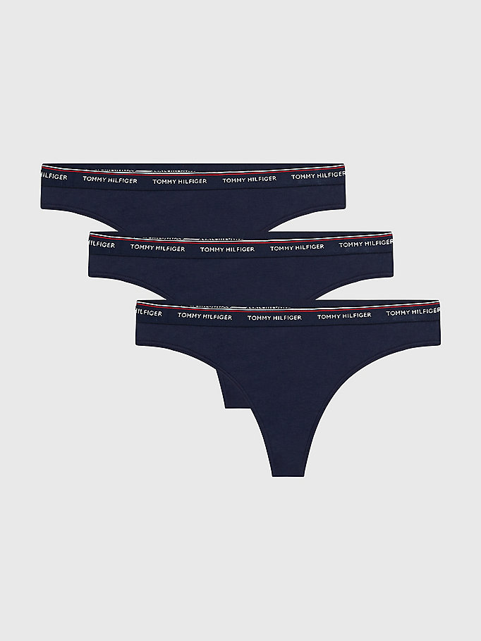 blue 3-pack stretch cotton thongs for women tommy hilfiger