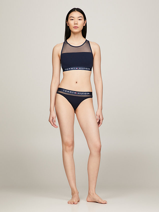 blue mesh inset stretch cotton thong for women tommy hilfiger