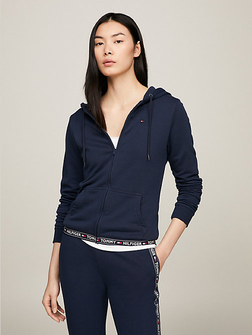 blue cotton terry lounge hoody for women tommy hilfiger