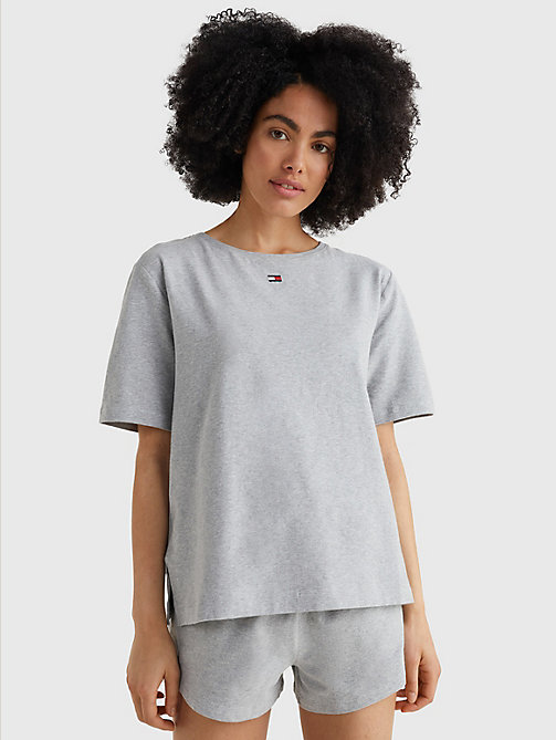 grey colour-blocked t-shirt for women tommy hilfiger