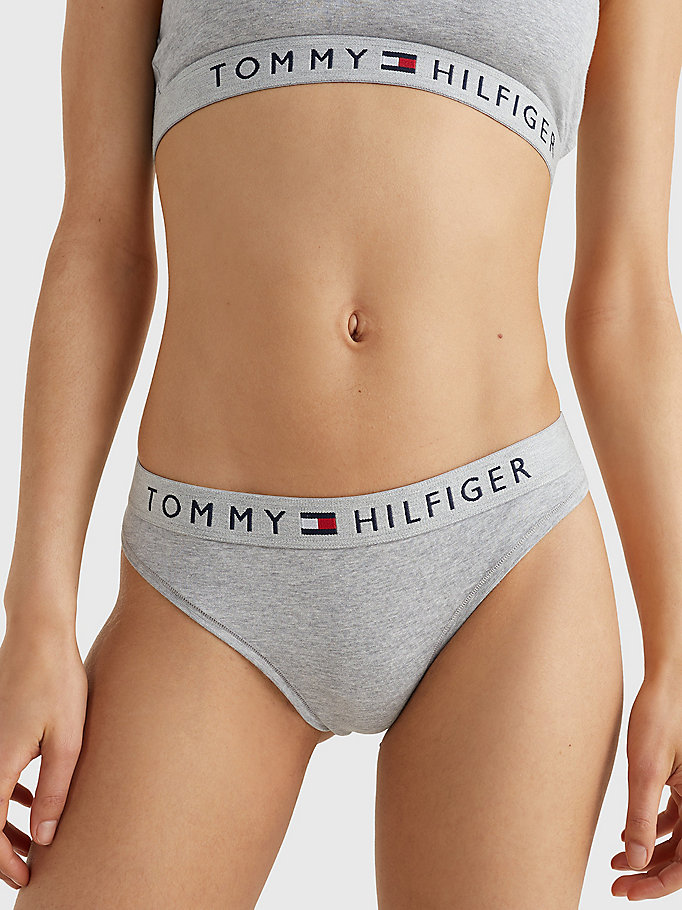 grey stretch cotton thong for women tommy hilfiger