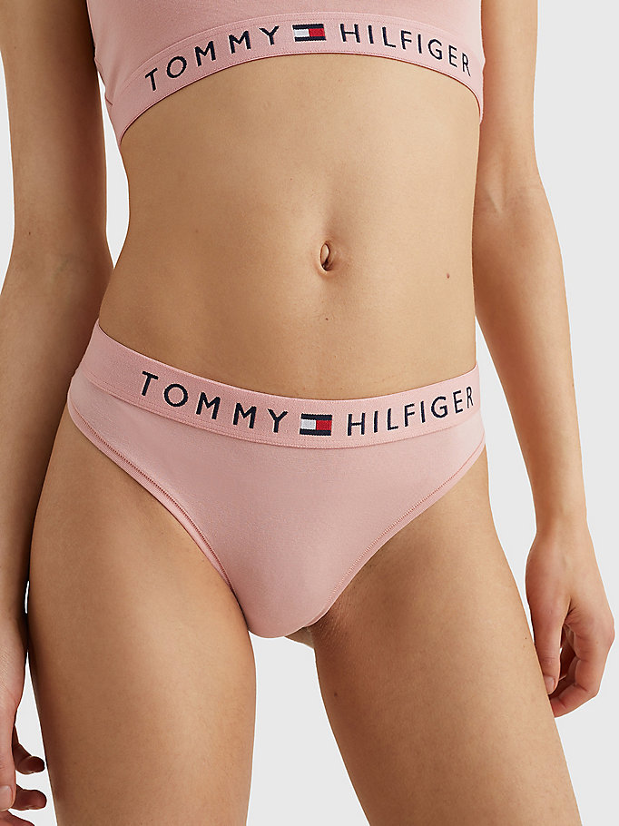 pink stretch cotton thong for women tommy hilfiger