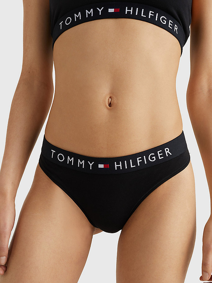 black stretch cotton thong for women tommy hilfiger