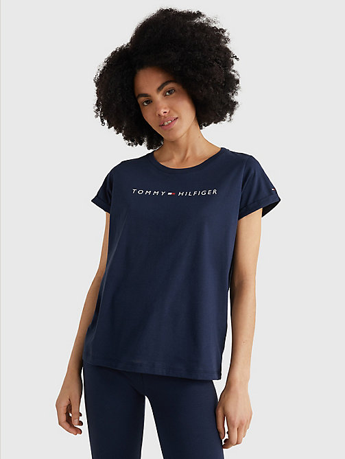 blue original logo turn-back cuff t-shirt for women tommy hilfiger