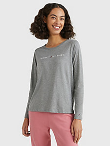 grey original long sleeve logo t-shirt for women tommy hilfiger