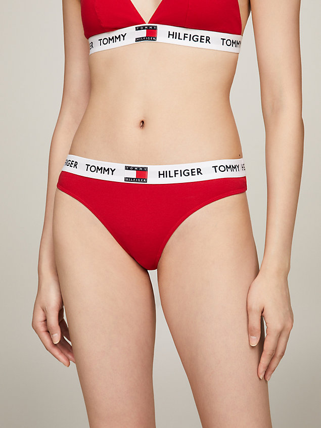red tommy 85 stretch cotton logo thong for women tommy hilfiger