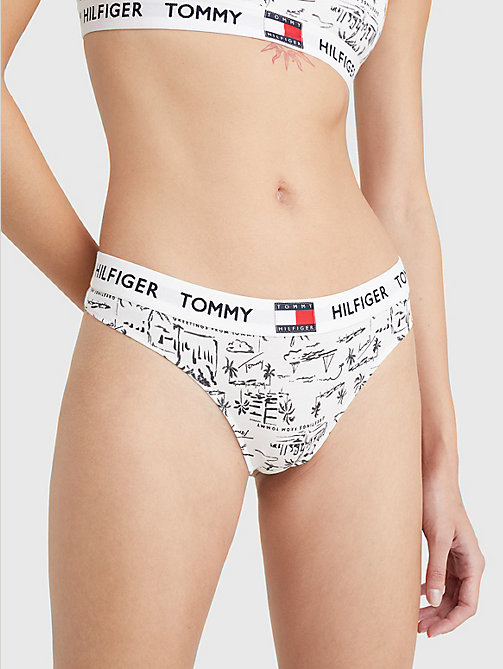 beige tommy 85 stretch cotton logo print thong for women tommy hilfiger