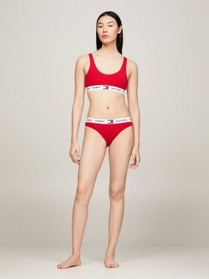 Tommy Hilfiger Original Velour Unlined Bralette In Cherry Red for