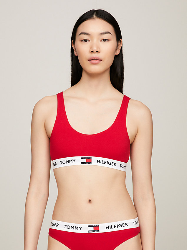 red tommy 85 stretch cotton unpadded bralette for women tommy hilfiger