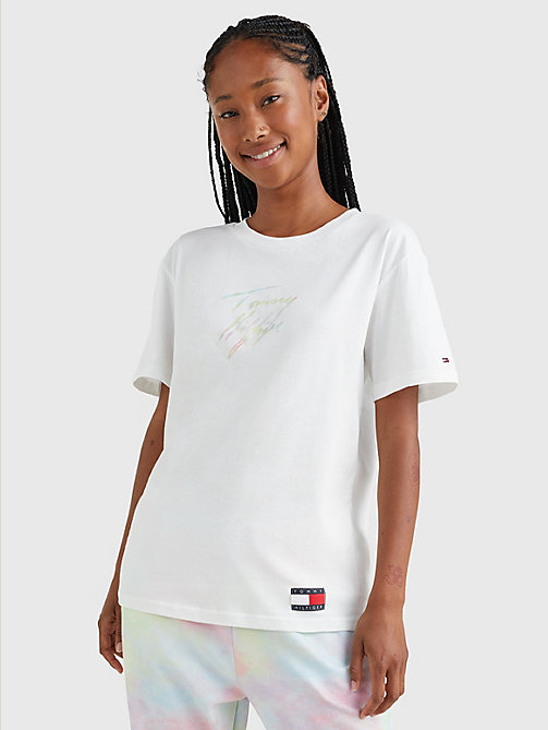 white tommy 85 signature logo t-shirt for women tommy hilfiger