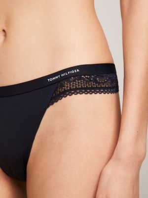 string à empiècement en dentelle et logo bleu pour femmes tommy hilfiger