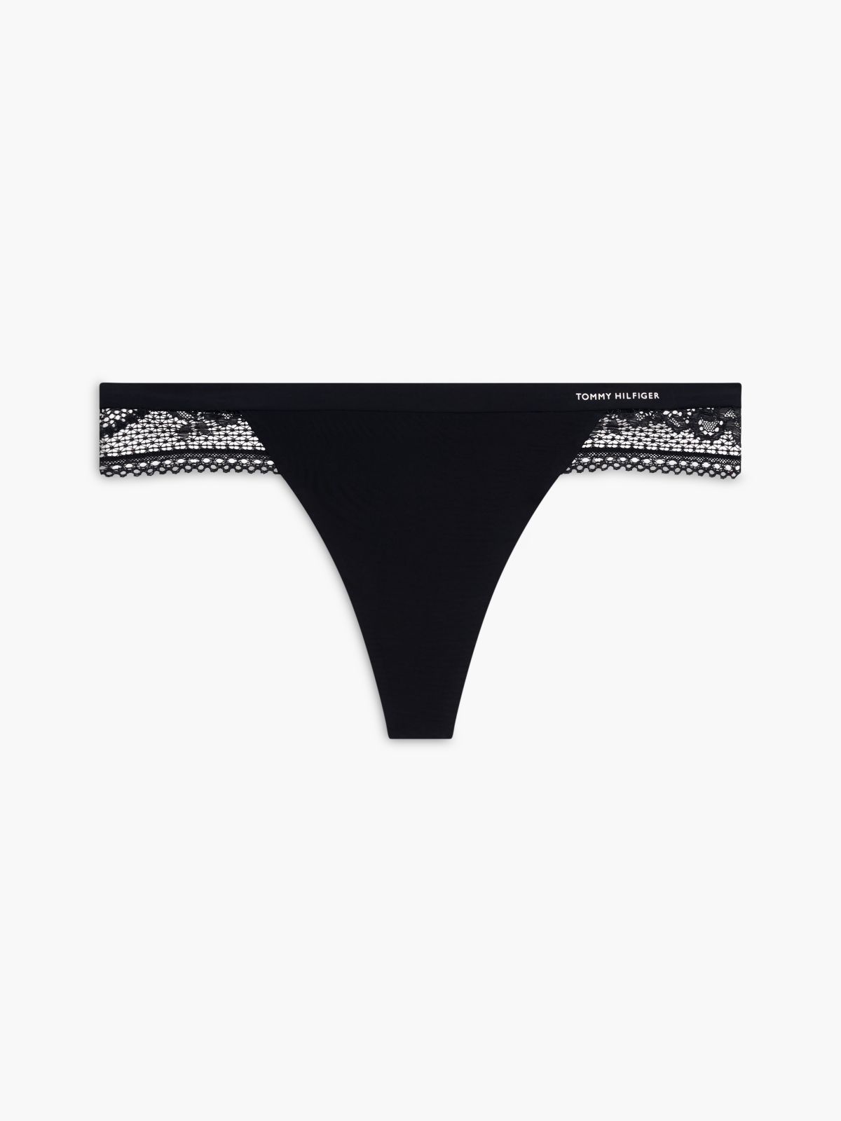 Lace Panel Logo Thong — Blue