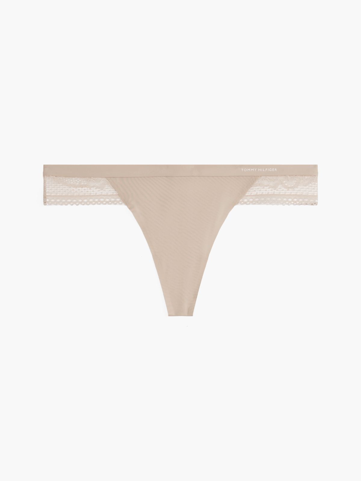 Lace Panel Logo Thong — Pink