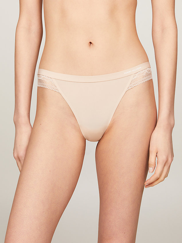 pink lace trim logo thong for women tommy hilfiger