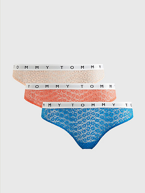 multi 3-pack lace logo waistband thongs for women tommy jeans