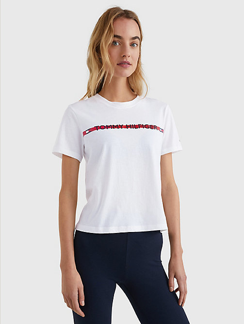white logo tape t-shirt for women tommy hilfiger