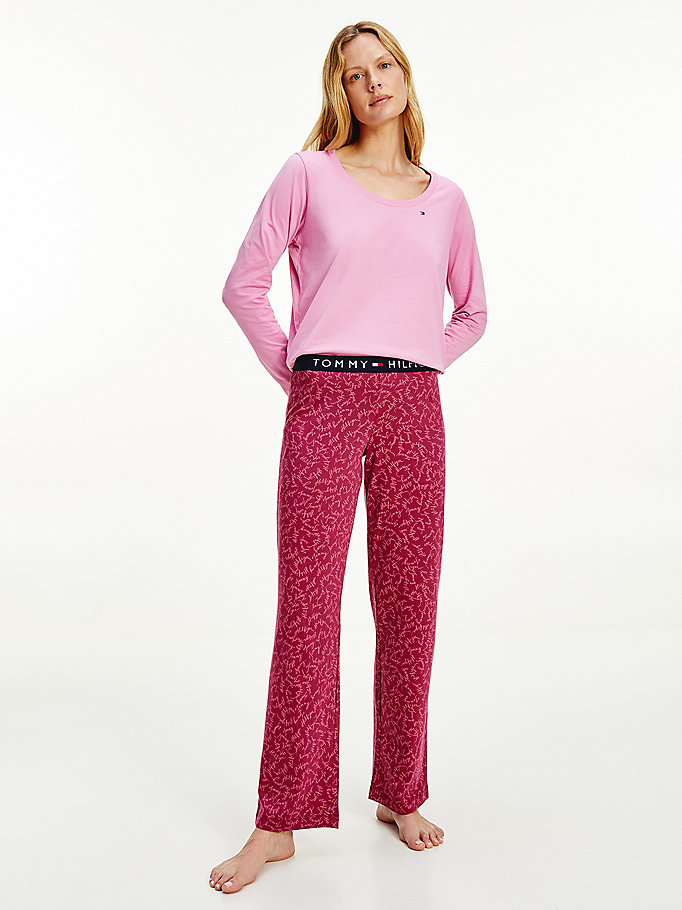 purple long sleeve pyjama set for women tommy hilfiger