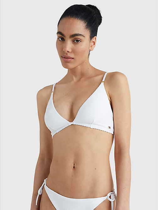 white ribbed triangle bikini top for women tommy hilfiger