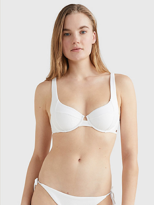wit geribde balconette-bikinitop voor dames - tommy hilfiger