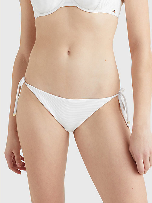 biały wiązany dół od bikini o prążkowanej fakturze dla kobiety - tommy hilfiger