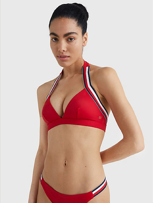 parte superior de bikini de triángulo rojo de mujer tommy hilfiger